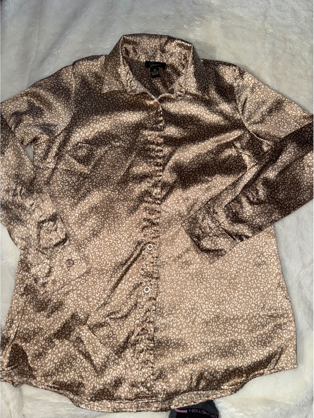 Japsa Medium Satin Leopard Print Button-Up Shirt